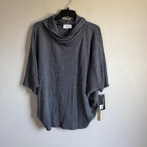 NWT Korye Navy White Checked Runic Cowl Neck Dolman Sleeve Blouse Womens L